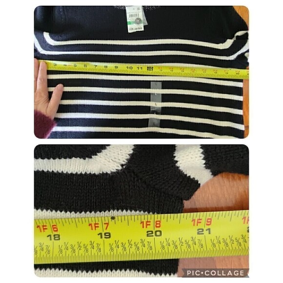 Charter Club Striped Cable-Knit‎ Sweater Size Large NEW NWT Black/ Cream - Picture 9 of 11